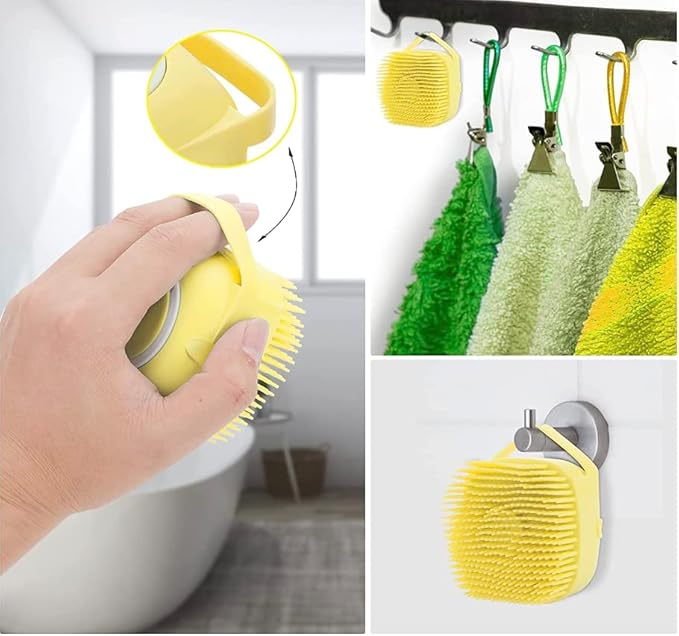 Pet Bath Massage Brush Puppy Dog Cat Grooming Cleaning Soft (Yellow)