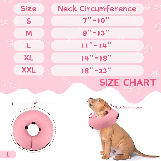 Supet Inflatable Dog Cone Collar Alternative After Surgery, Dog Neck Donut Collar Recovery E Collar to Stop Licking, Soft Pet Cone for Small Medium Large Dogs