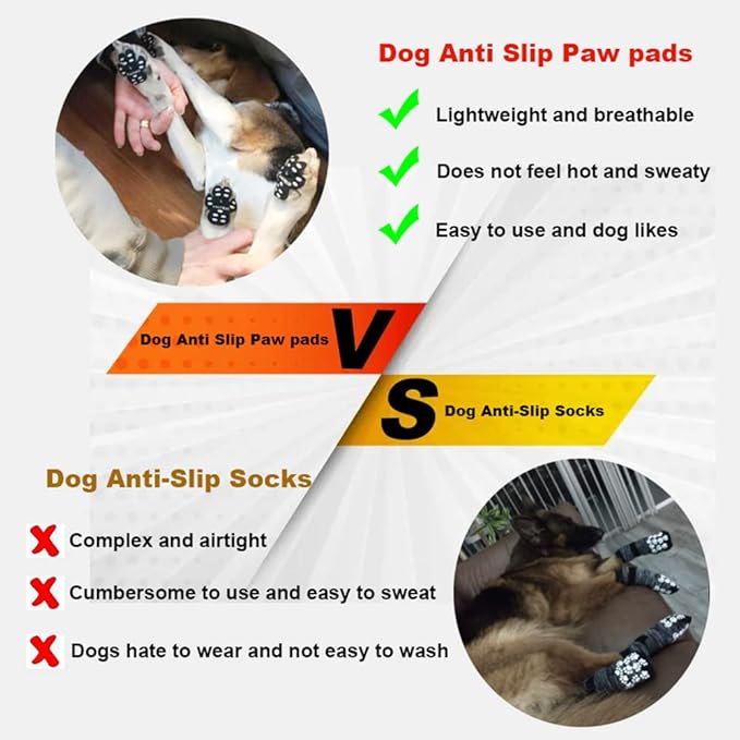 Dog Paw Protector Anti-Slip Grips to Keeps Dogs from Slipping On Hardwood Floors,Disposable Self Adhesive Resistant Dog Shoes Booties Socks Replacement L 24 Pieces