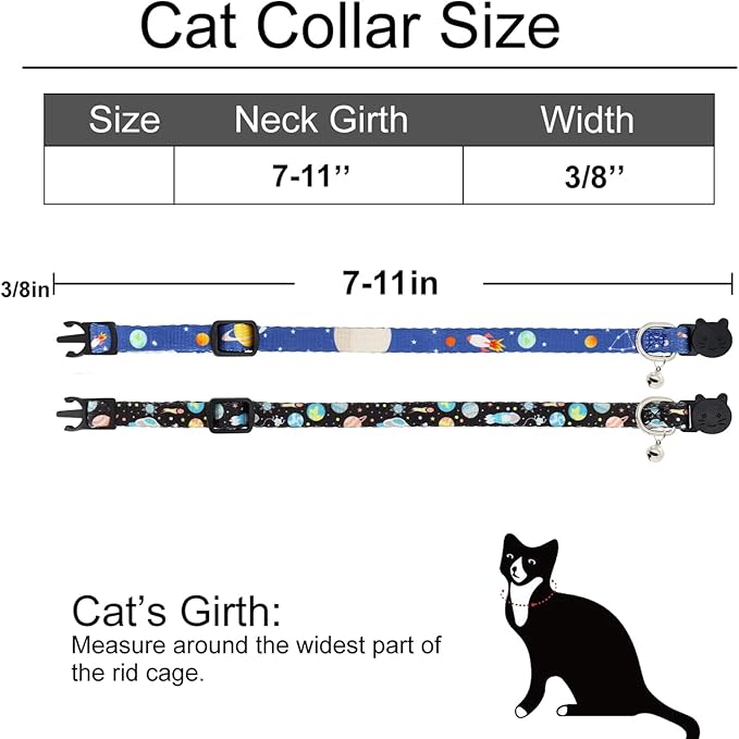 Cat Collar, 2 Pack Breakaway Collar with Bells, Safety Buckle Kitten Collars for Boy and Girl Cats, Star and Moon
