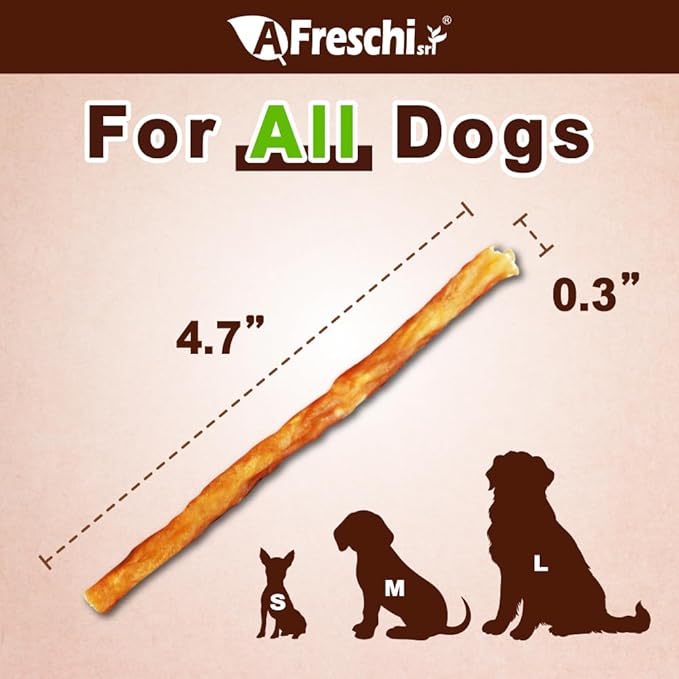 Afreschi Turkey Tendon Thin Stick 3.5 oz, USA-Sourced Turkey Tendon, Dog Treats for Classic Series, All Natural Human Grade Dog Treat, Suitable for Training chew, Rawhide Alternative