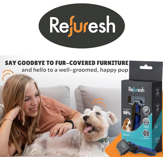 Deshedding Dog Brush for Long Hair (Medium,Blue) – Gentle Deshedding tool for Dogs & Cats – Reduces shedding, without damaging topcoat. Removes Loose Fur & Dead Undercoat.