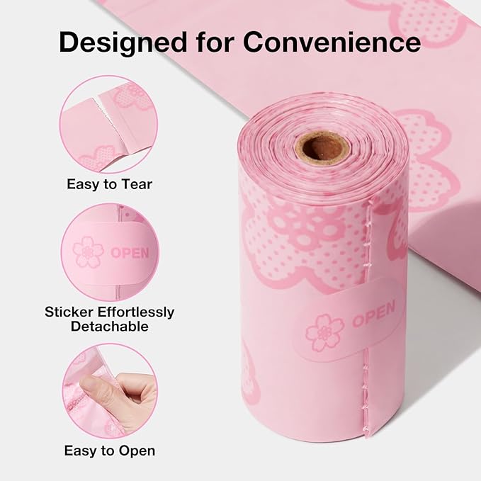 VETRESKA Cherry Blossom Scented Dog Poop Bags, Leak Proof, Extra Thick and Large Pet Waste Bags for Dog Walking and Cat Litter, 20 Refill Rolls, 300 Bags, Pink