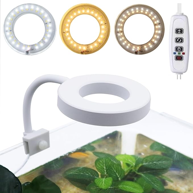 Upgraded Aquarium Light with Timer Clip On Fish Tank LED Light Small USB Light Dimmer Multi-Color White+Warm Yellow+Yellow 1 to 5 Gal (Adapter NOT Included)