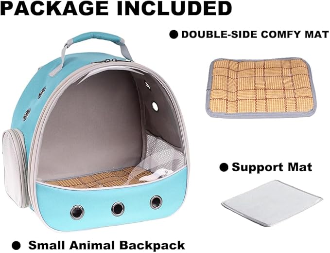 Small Animal Travel Carrier Backpack to Carry and Transport Guinea Pig Birds Bearded Dragon, Clear Front Window, Portable Bag to Transport Hamster Hedgehog