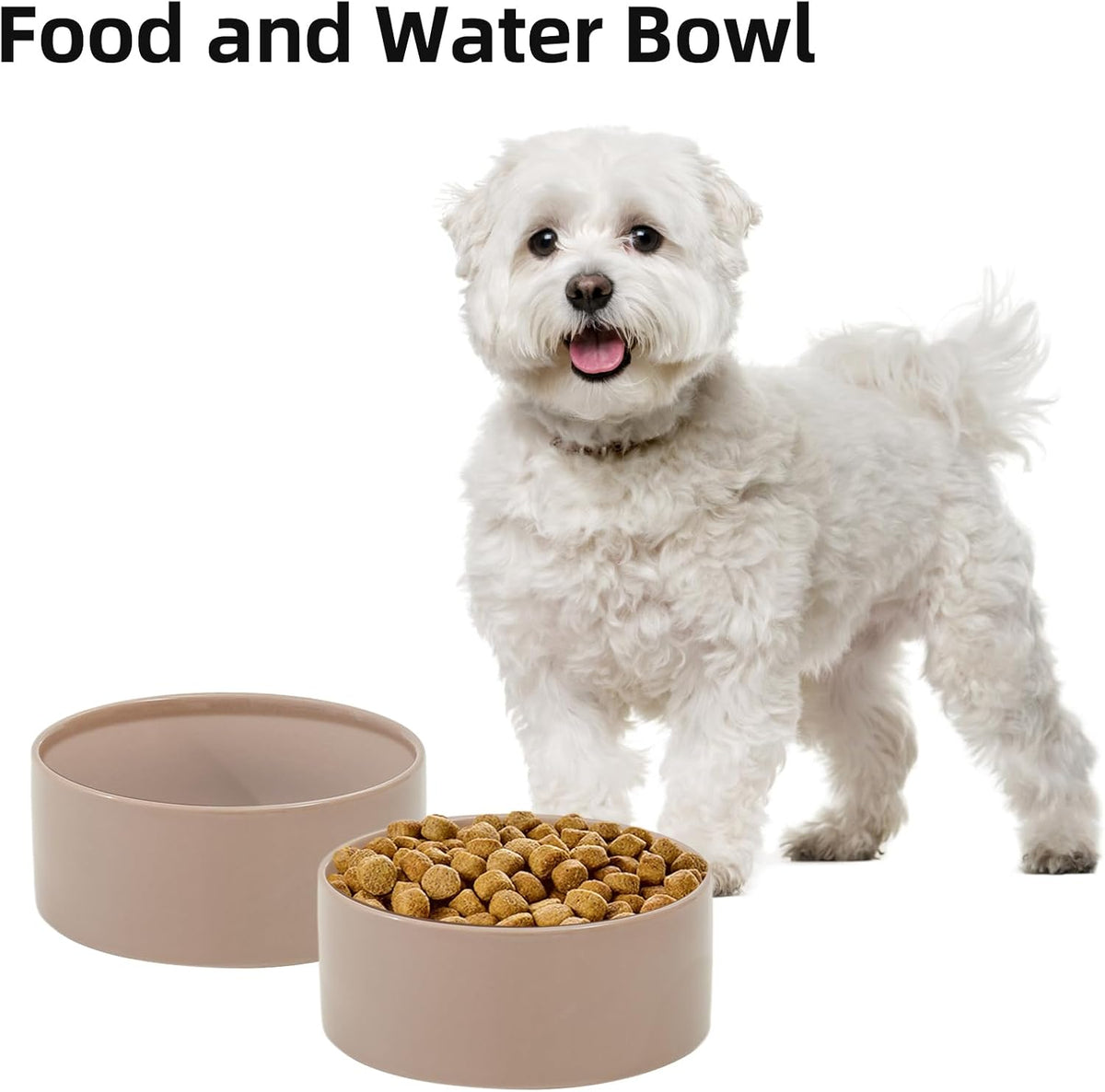 Ceramic 6.1inch Dog Bowls for Small and Medium Breed Dog Dish Pet Food and Water Bowl (Set of 2 Bowls - Dark Green, 28oz)