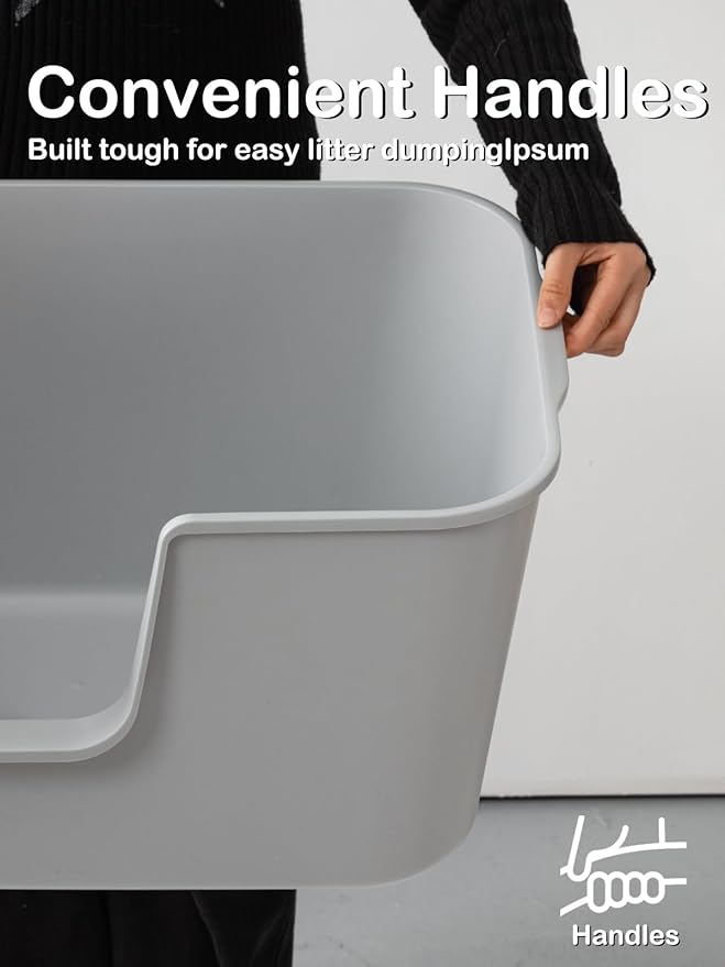 Extra Large Cat Litter Box with High Sides - Splash-Proof Design for Big Cats & Multi-Cat Homes, 24.6in x 16.7in x 12.8in (Gray)