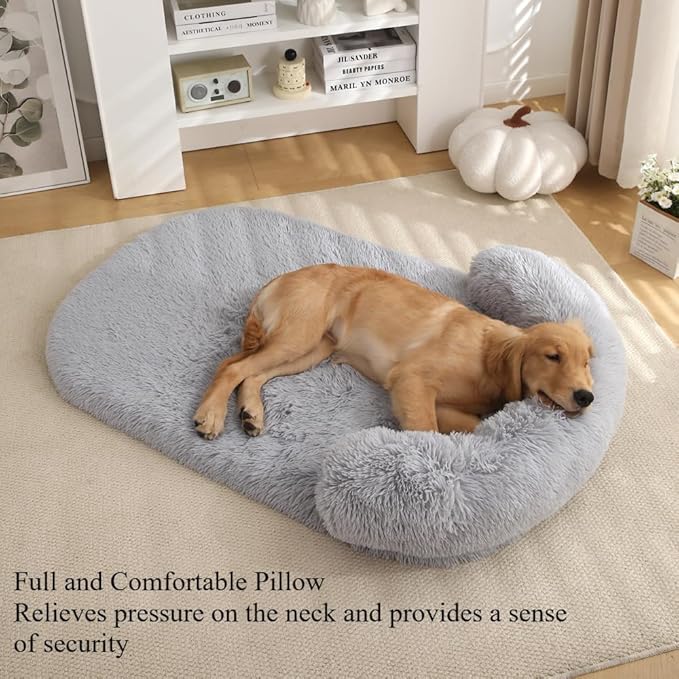 Calming Dog Bed - Fluffy Plush Mat with Removable Washable Cover | Furniture Protector for Large Dogs & Cats(White,21.65X15.75X4.33in)
