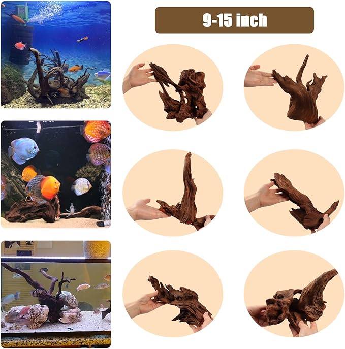 LYPHARD AQUARIUMS Natural Driftwood for Aquarium, 9-15" Large Assorted Branch Decorations for Reptile Hide, Fish Tank, 1 Pcs