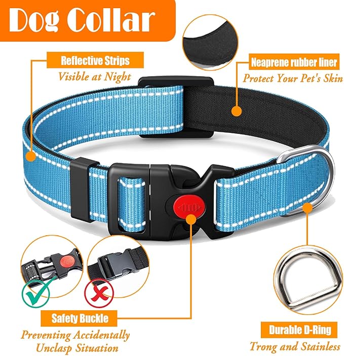 No Pull Dog Harness, Collar & Leash Set | Includes Dog Seat Belt, Collapsible Bowls & Poop Bag Dispenser. Ideal for Training, Walking, Hiking. Fits Small to Large Dogs(Blue-XL)