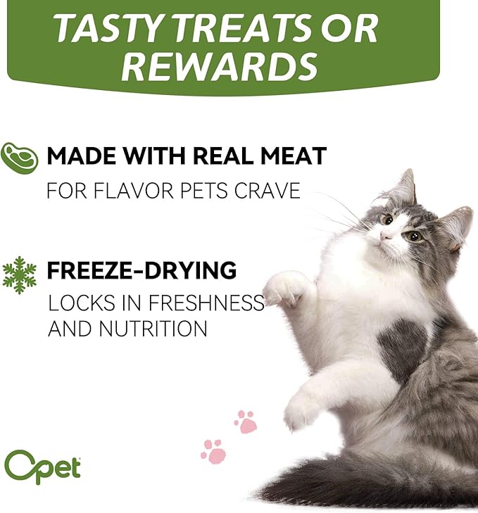 OPET Freeze Dried Cat Treats, Single Ingredient Grain Free High Protein Pet Food for Cats and Dogs, Healthy Training Snacks，Freeze Dried Pork Sliced Fillets (Pork, 1.48 Ounce)