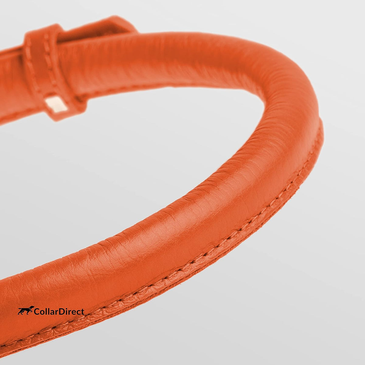 CollarDirect Rolled Leather Dog Collar, Soft Padded Round Puppy Collar, Handmade Genuine Leather Collar Dog Small Large Cat Collars 13 Colors (6-7 Inch, Orange Textured)