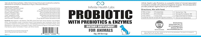 Probiotics for Dogs and Cats - Vet Formulated Made in USA Pet Prebiotic & Enzyme Powder for Digestive, Gut & Immune Health - 200 Servings (50 g)