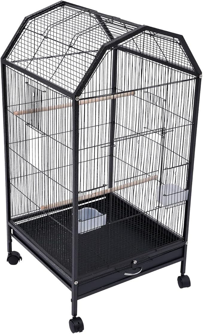Large Bird Cage, Movable Pet Bird Flight Cages with 5 Doors, Panorama Bird Aviary Indoor with Stand 17.9x17.9x39.9, Fit for a Canary, Finch, Cockatiels, Conures, Parrot, Lovebirds