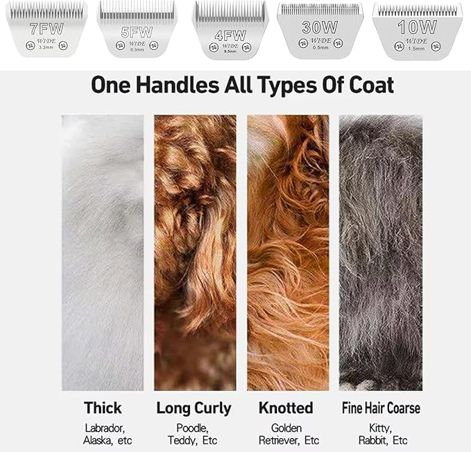 3PCS Wide Blades for Dog Grooming Blades Compatible with Andis,Oster A5,Wahl km10 Dog Clippers Stainless Steel Blades Blades for Animal Dog,Cat,Horse,Silver Size #10W+30W+5FW