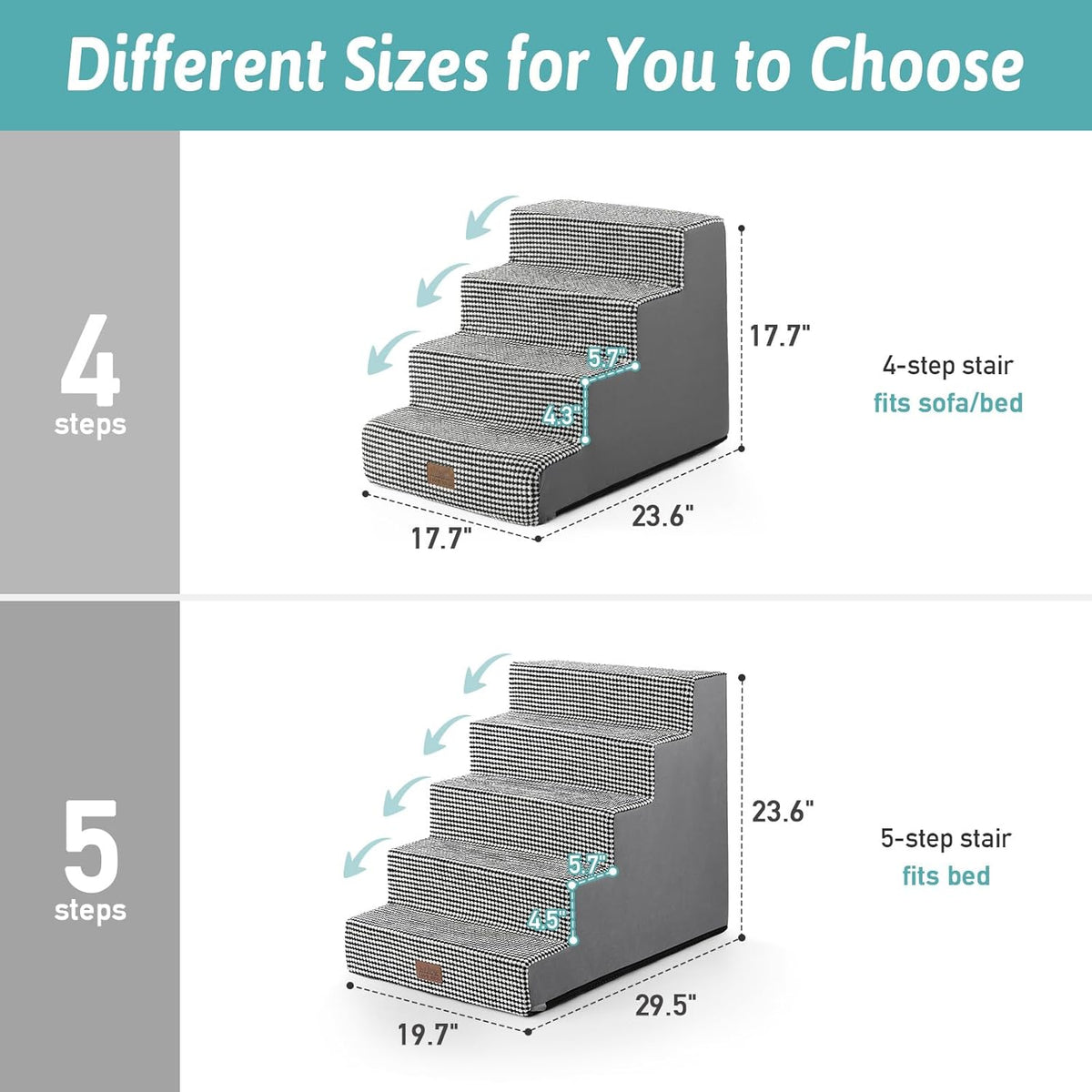 Dog Stairs for Small Dogs, 5 Tier Wider Pet Stairs for High Beds, 23.6" H Non-Slip Dog Steps for Old Cats, Puppies, Small Medium Dogs, 29.5x19.7x23.6 inch, White Black