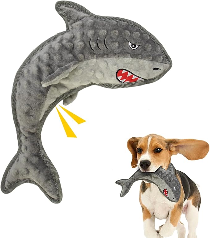 Dog Toy Squeaky Chew Dog Toys No PP-Cotton,no Stuffed for Small, Medium, Large Breed Dogs Interactive Hours of Fun,Gray-Shark