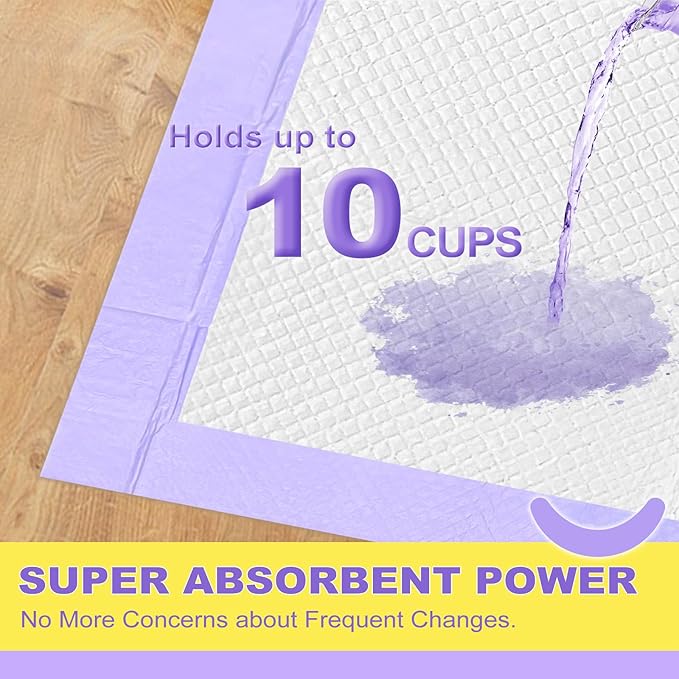 MIZOK Dog Pee Pads 30x36in, Pee Pads for Dogs XL Lavender Scented Odor Eliminating Super Absorbent Up to 10 Cups with 6-Layer Leak-Proof Quick-Dry Purple (40 Counts)