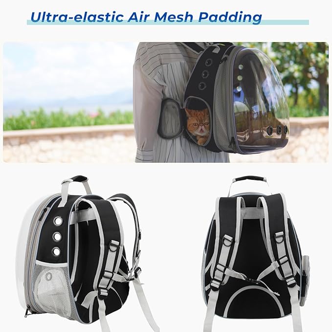 Lollimeow Cat Carrier Backpack, Bubble Expandable Backpack Carrier, Pets and Small Dogs,Airline-Approved, Designed for Travel, Hiking, Walking & Outdoor Use (Front Expandable-Black)