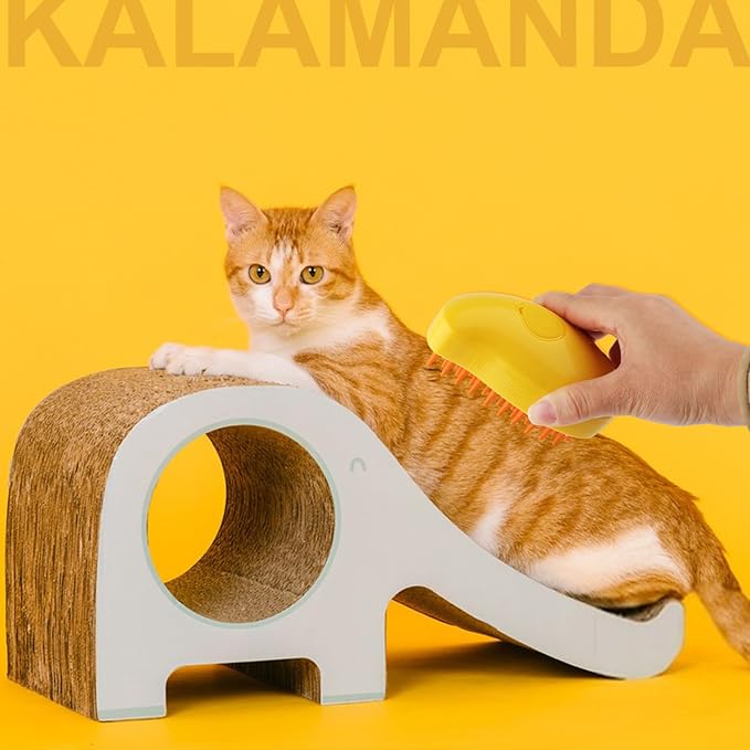 KALAMANDA Cat Steam Brush, 3 in 1 Dog Steamy Brush Cleanser, Silicone Massage Grooming Comb, Pet Hair Cleaning Misting Comb for Cats Dogs(Mango Yellow)