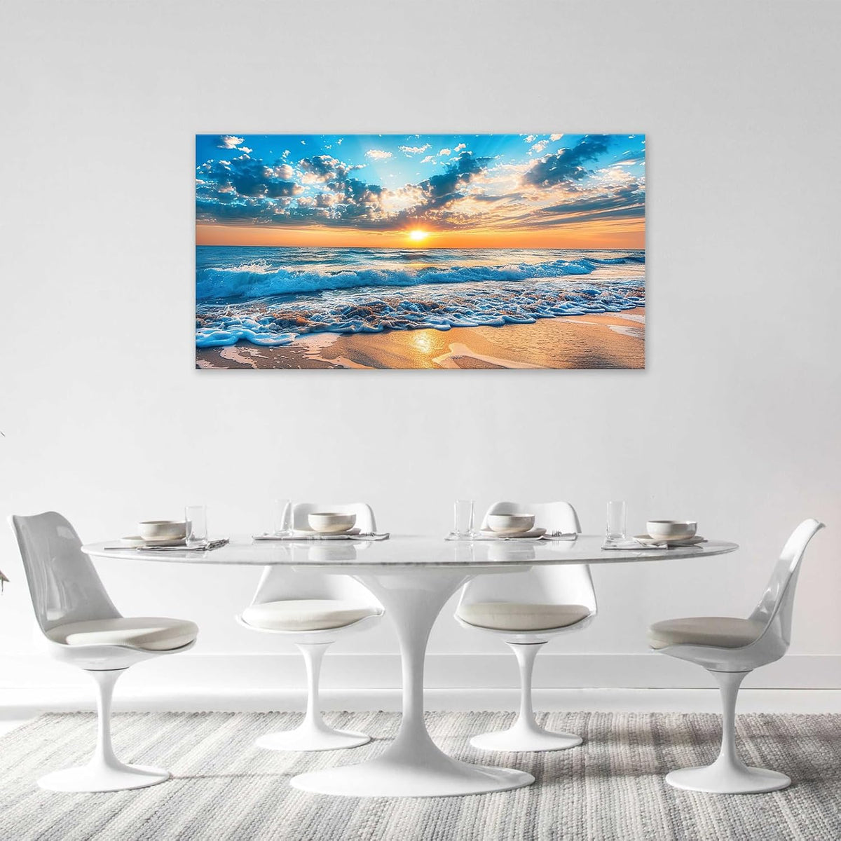 Large Beach Wall Art for Living Room Beach Sunset Ocean Waves Art Big Space Size Framed Canvas Prints Blue Pictures Painting Artwork Office Bedroom Home Decor 60"x30"
