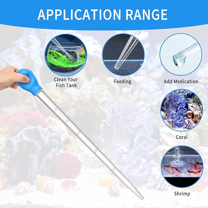 2 Piece Aquarium Coral Feeder with 2 Piece Stainless Steel Feeding Long Tweezers Syringe Spot Coral Feeder Reptile Feeding Tools for Aquatic Plant Reef Anemones Lionfish (Blue, Silvery)