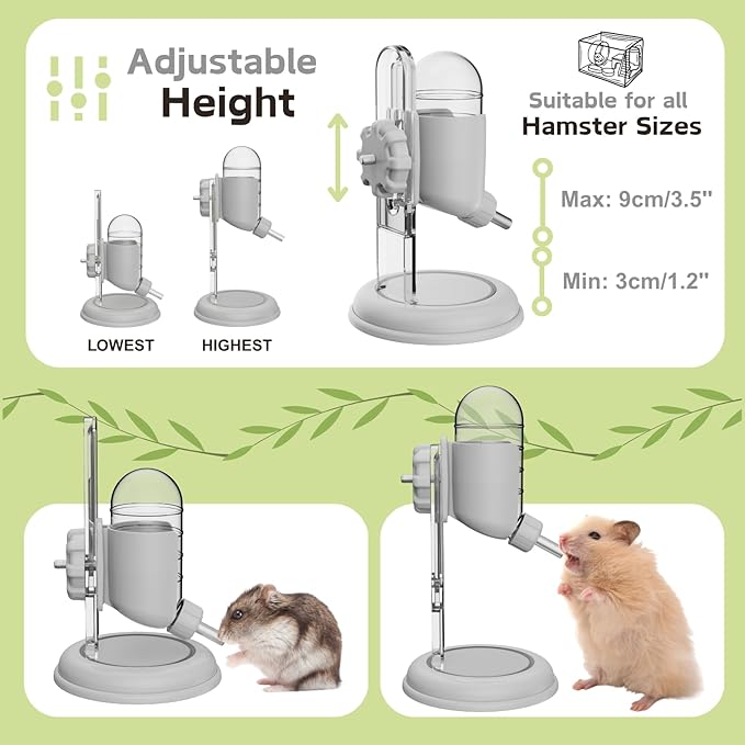 Hamster Water Bottle with Stand, Water Dispenser for Syrian Dwarf Hamsters Gerbils Mice Rats Degus (Gray, 4oz)