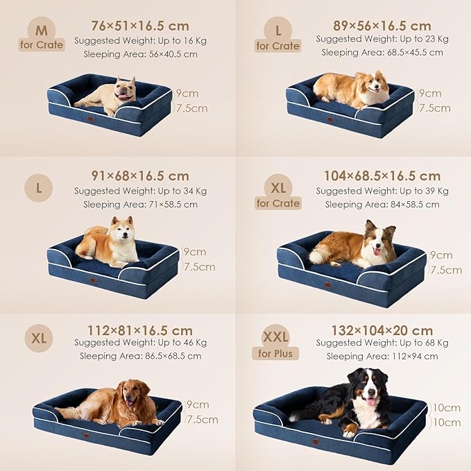EHEYCIGA Orthopedic Dog Bed for Medium Dogs, Waterproof Memory Foam Medium Dog Beds with Sides, Non-Slip Bottom and Egg-Crate Foam Pet Couch Bed with Washable Removable Cover, Navy
