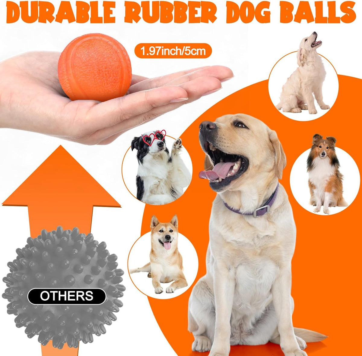 Jenaai 20 Pcs Indestructible Dog Toy Balls for Aggressive Chewers Chew Resistant Solid Rubber Bouncy Ball for Teeth Cleaning, 2in/5cm Diameter(Orange)