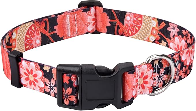 Dog Collar with Bohemia Floral Tribal Geometric Patterns - Soft Ethnic Style Collar Adjustable for Small Medium Large Dogs(Red Flower A,XS)