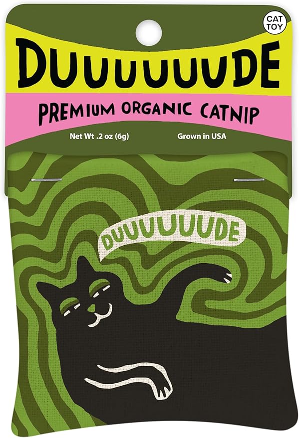 Blue Q Duuuuuuude Catnip Cat Toy. Premium Organic Catnip Grown in The USA, 100% Cotton Pouches, Kitty Graphics Sure to Delight Every Cat-Keeper.