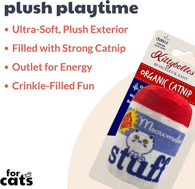 Huxley & Kent Plush Cat Toy | Meowmellow Stuff | Snack Attack Strong Catnip Filled Cat Toy | Plush Interactive Kitten and Cat Toy with Catnip and Crinkle | Kittybelles