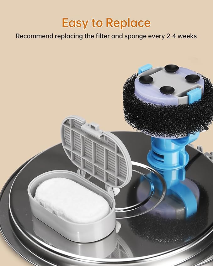 Cat Water Fountain Filter, Filters Replacement for 108Oz/3.2L&67Oz/2L&135Oz/4L Stainless Steel Pet Water Drinking Fountain, Dog Indoor Water Dispenser Fountain Carbon Filter (4 Filters & 4 Sponges)
