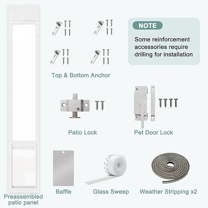 Doggie Door for Sliding Glass Doors, Adjustable Height 76 1/8"-80 7/8" Aluminum Frame Tempered Sliding Door Dog Doors Insert with Lock,XL Transparent 10" x 15" Flap Size for Large Dogs