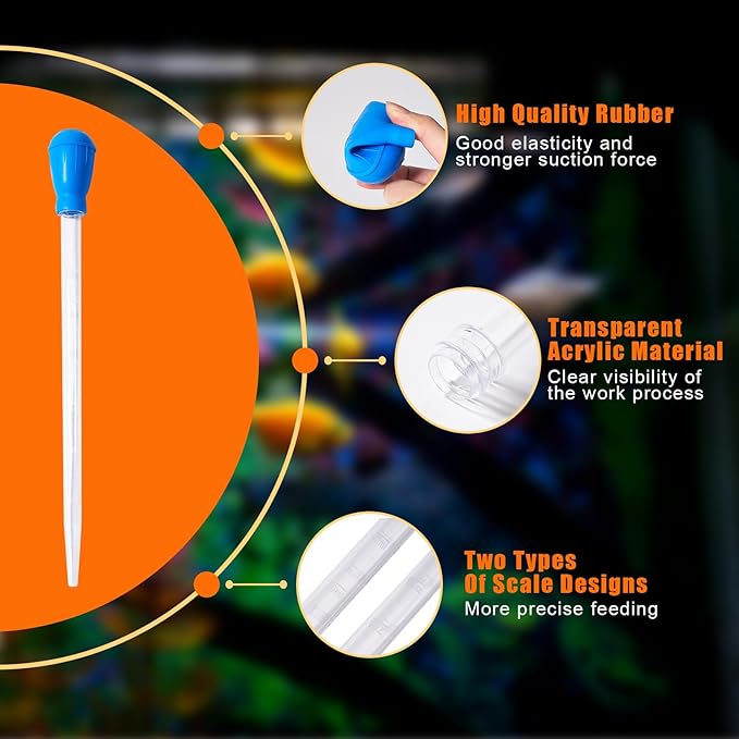 2PCS Fish Tank Cleaning and Feeder Kit, Fish Tank Cleaner Brush and Coral Feeder Set, Turkey Baster for Aquarium, Algae Scraper, Long Pipette for Aquarium Feeding Waste Remover