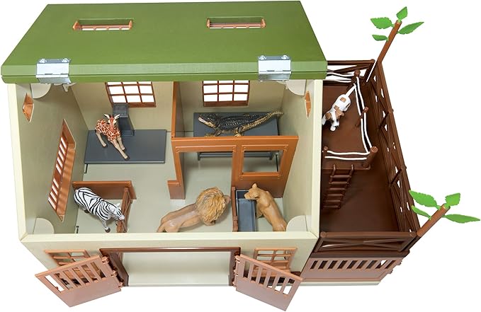 Terra by Battat – 15 Pieces Animal Hospital Playset – Wooden Vet Clinic with Openable Rooftop for Farm & Safari Animals – Pretend Play Toy for Toddlers & 3+ Years
