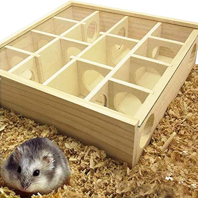 Allazone Wooden Maze Tunnel Toy with Cover, Small Pet Animals Sport Toy Funny Toy for Mice Dwarf Hamster Small Gerbil