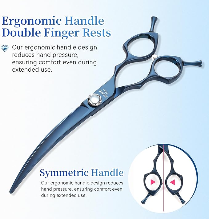 7 inch Matte Blue Curved Dog Grooming Scissors Professional 440C Stainless Steel Dog Shears Smooth Cutting Comfortable Grip and Easy to Use for Groomers and Home Use