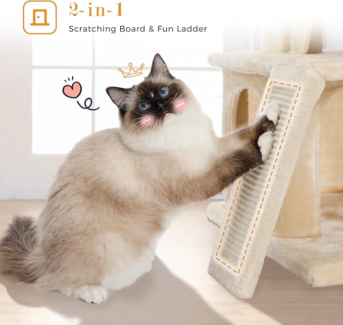 PAWZ Road Cat Tree Luxury Cat Tower with Double Condos, Spacious Perch, Fully Wrapped Scratching Sisal Posts and Replaceable Dangling Balls Beige