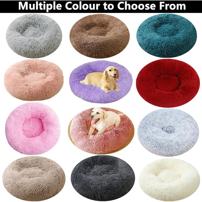 Calming Large Dog Bed & Cat Bed, 43 Inch Anti-Anxiety Donut Dog Cuddler Cat Bed, Warming Cozy Soft Dog Round Bed, Fluffy Faux Fur Machine Washable Pet Cushion for Medium Dogs & Cats