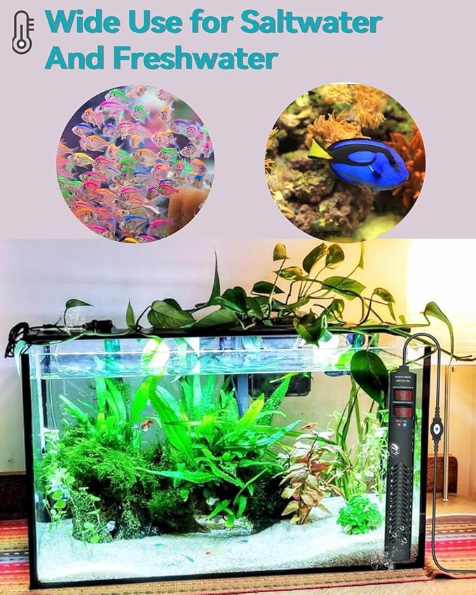 Aquarium Heater for 40-55-75 Gallon, 300W Submersible Fish Tank Water Heater with Accurate Temperature Control, Over-Temp Protect, Auto Shut-Off, Quick Heat up for Saltwater & Freshwater