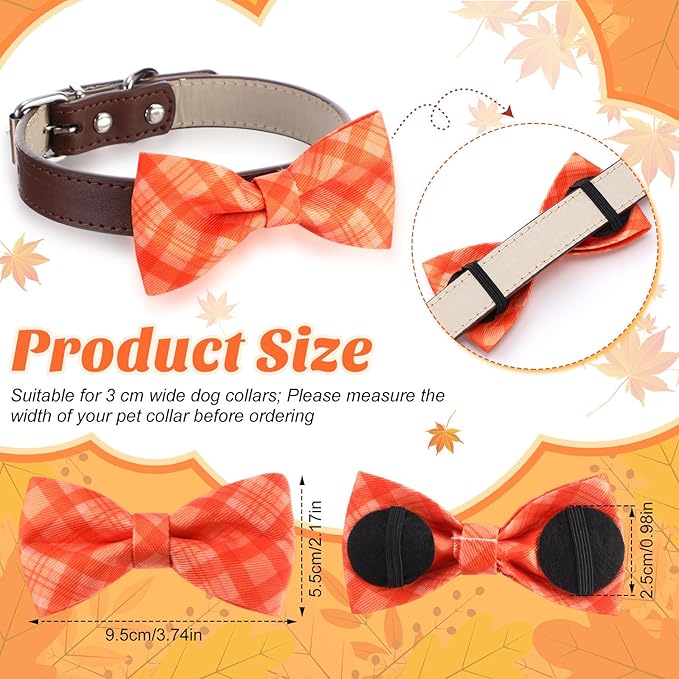 Hillban 50 Pcs Fall Collar Dogs Bow Ties Autumn Plaid Dogs Collar Accessories for Pets Bow Ties Attachment with Elastic Bands Detachable Charms for Doggie Fall Autumn Costume