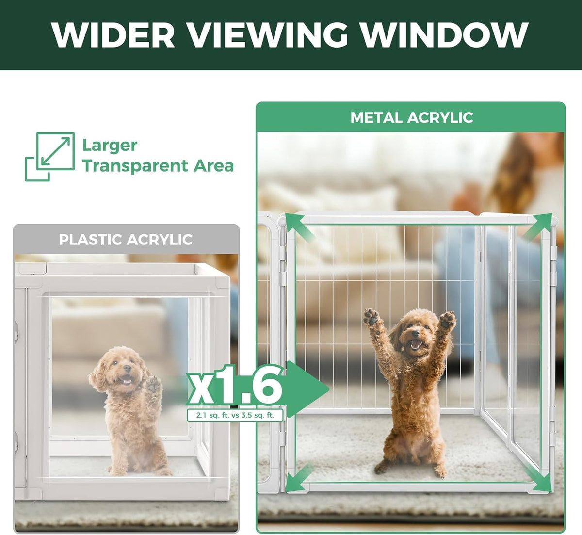 FXW Homeplus Unleashed Indoor Dog Playpen - Stress-Free and Safe Play, Heavy Duty 24 Inch 5 Acrylic Panels + 5 Wire Panels Dog Pen for Puppy and Small Dogs, White│Patented