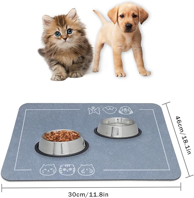YCT Cat Pet Food Mat - Non-Slip Bottom Absorbent Quick Dry Feeding Mat for Dogs and Cats - Pet Supplies, 11.8"x18.1" Beige