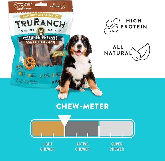 Collagen Pretzels, Bully - Collagen Dog Treats - Dog Pretzel Treats - Long Lasting Healthy Joint Support - Rawhide Alternative - Skin & Coat Health, Value Pack, 3 Bags, 24 Count