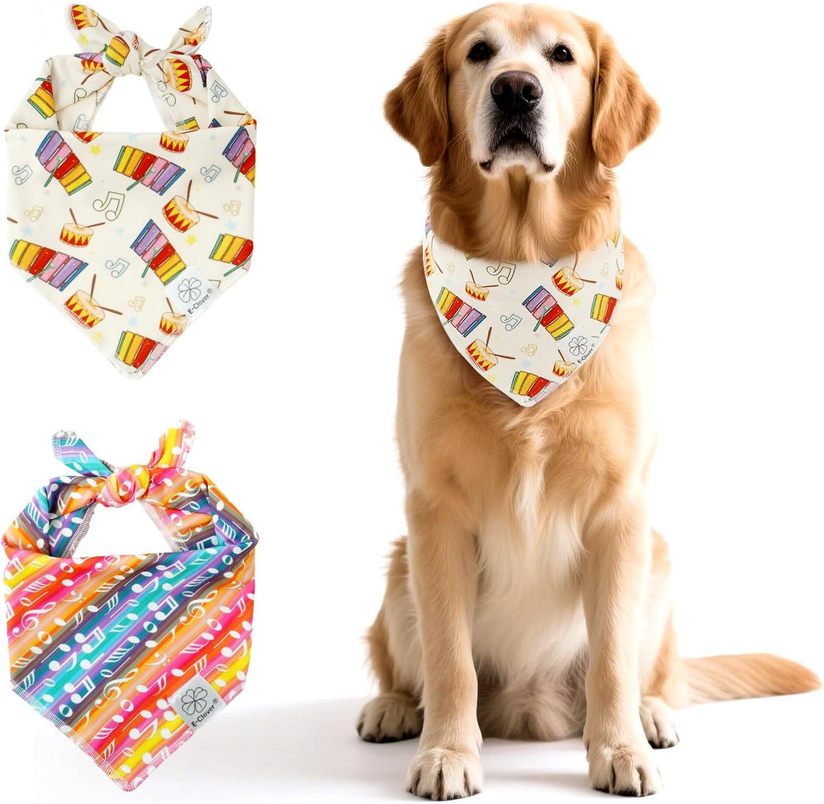 E-Clover Musical Notes Dog Bandanas Rainbow Scarf for Dog Boy Girl Cute Concert Costumes Accessories for Medium Large Dogs