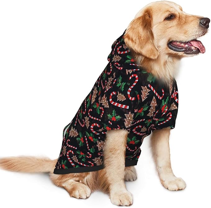 Christmas Tree Black Hoodie,Christmas Cosplay Dog Clothes with Pocket and Hat Winter Clothes Sweaters X-Small