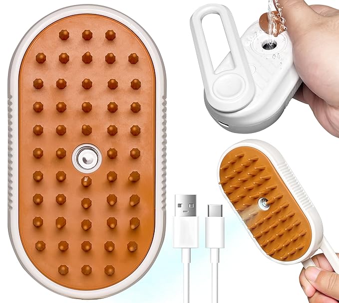 Spritz Defur Comb for Cats, New 3-in-1 Cat Steam Brush for Massaging and Cleaning Shedding Pets, Comb for Long and Short Hair Cats and Dogs Grooming Tool (White)