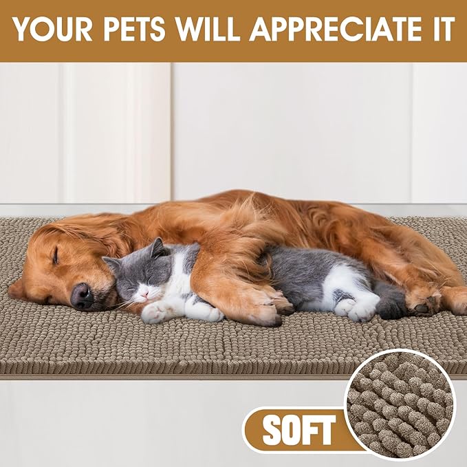 IM HOME Extra Large 60" x 36" Beige Dog Door Mats for Muddy Paws, Chenille Absorbent Dog Mat, Non Slip Heavy Mud Mat for Dogs, Soft Pet Bed Mat for Entryway, Mud Paws, Inside Floor