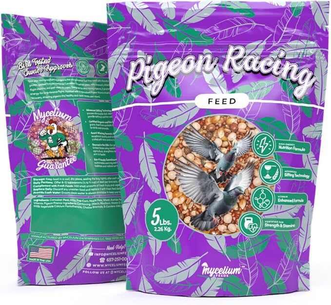 Mycelium Organic Racing Pigeon Food (5 LB Bag) | High-Protein Bird Seed with Vitamin Premix | Supports Endurance, Muscle Recovery & Flight Performance | Non-GMO, No Fillers, Made in USA